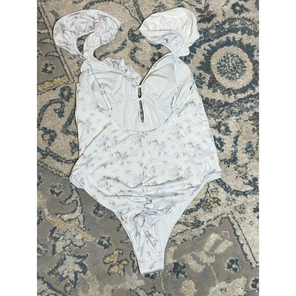 LoveShackFancy Swim One Piece Tibbie Ruffle in Crushing Blue XL - Picture 4 of 7